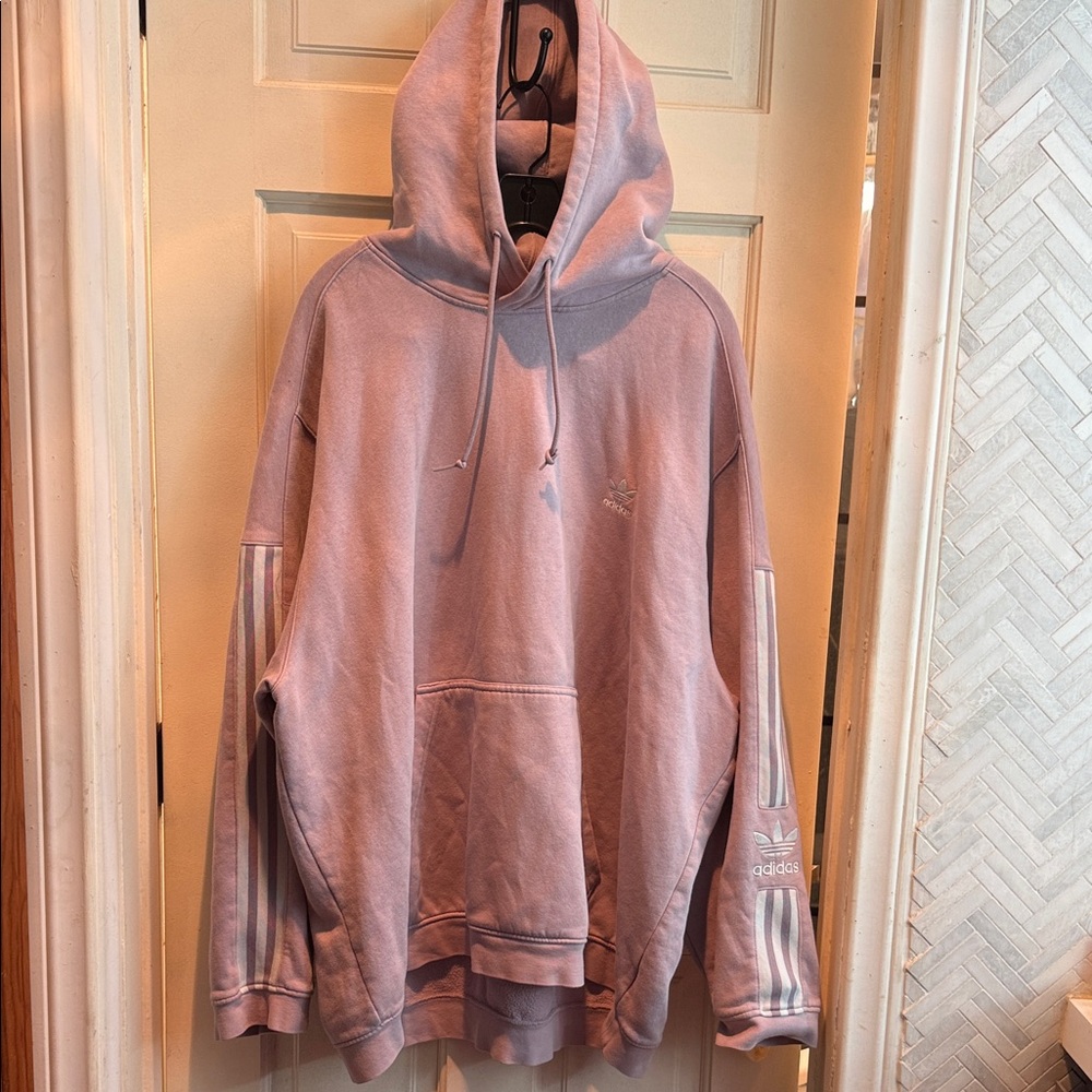 Adidas  Light Pink Hoodie with adidas strikes on sleeves
